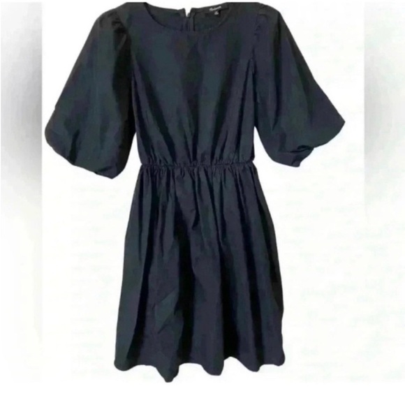 Madewell Poplin Crewneck Bubble-Sleeve Mini Dress Black - Picture 4 of 9